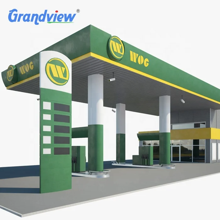 Gas Station Roofing Led Lights Petrol Fuel Steel Display Canopy Fascia Prefabricated Canopy Gas Station Decoration Canopy