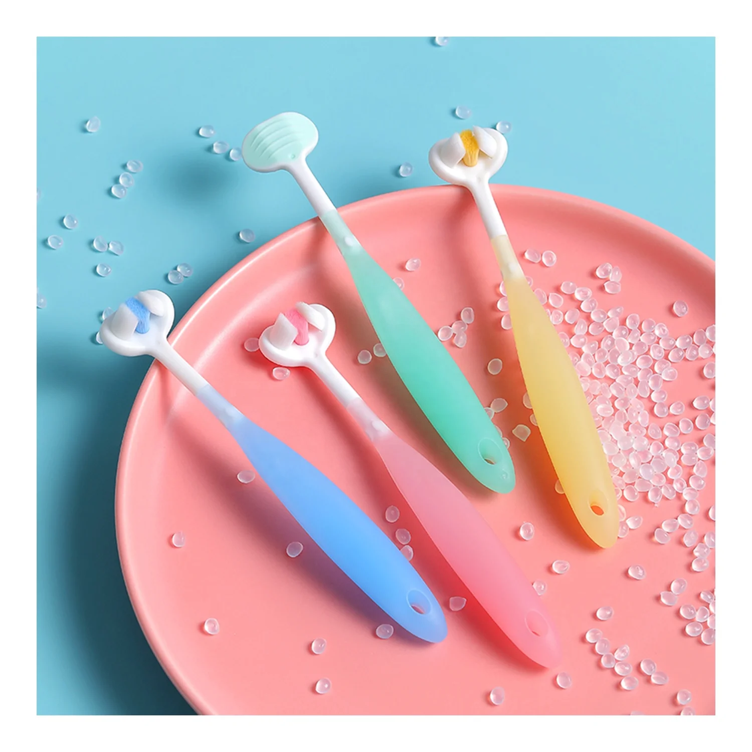 New creative 3 head triple bristle toothbrush child kids three sided manual toothbrush