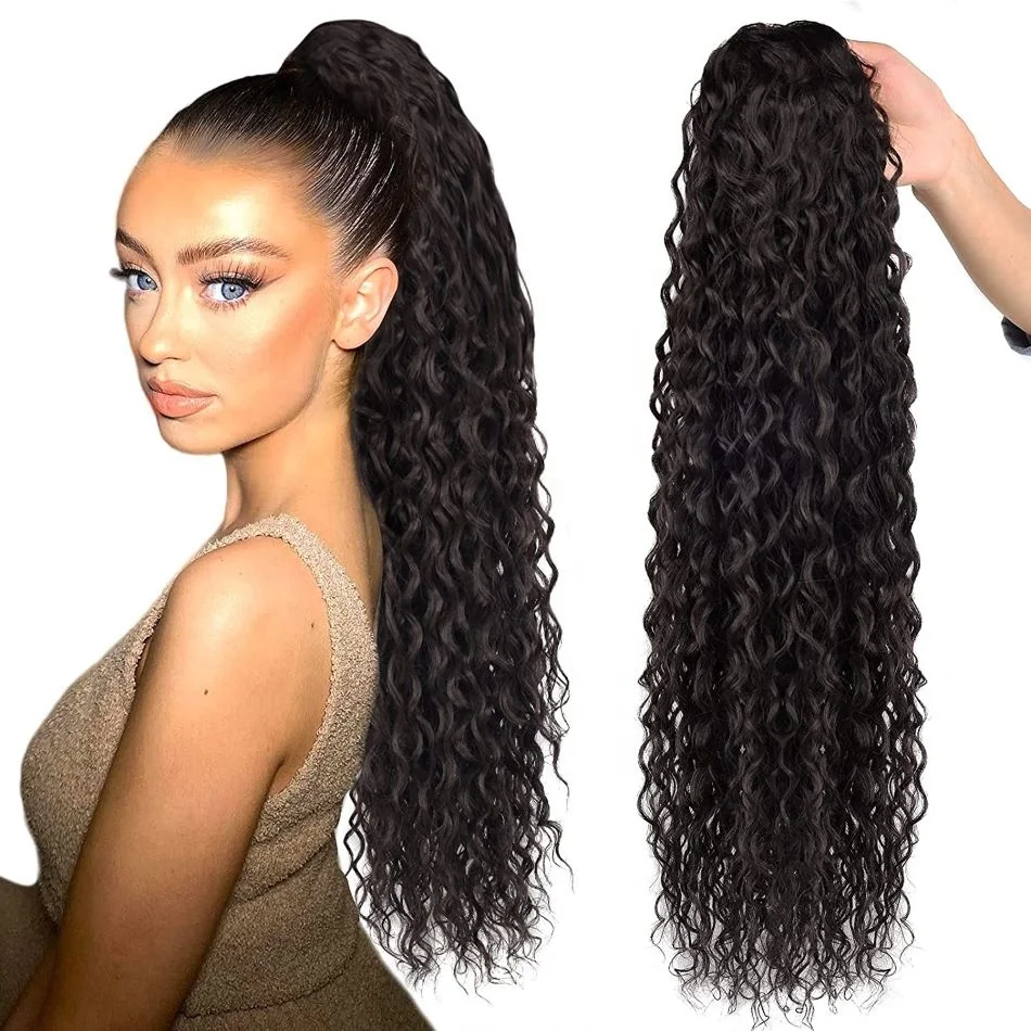 Peruvian Afro Kinky Curly Straight Unprocessed Natural Human Hair Pony Tail Extension 100g Full Clip in Ponytail Drawstring Wig