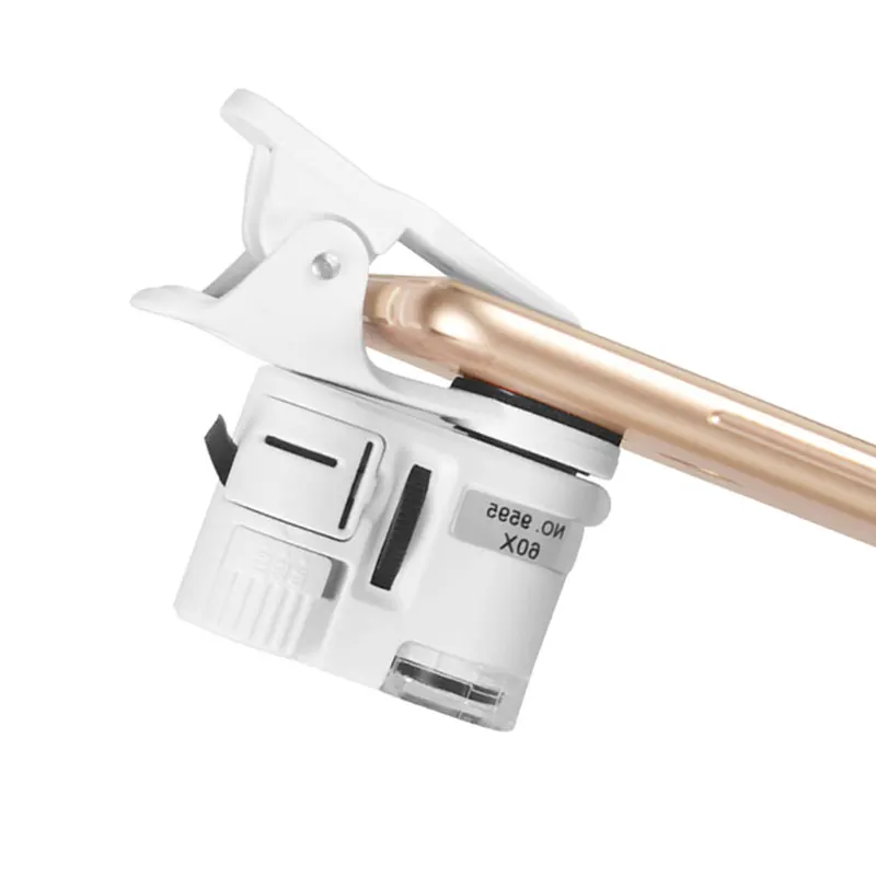 60X Mini Mobile Phone Clip Pocket Microscope With Led UV Light