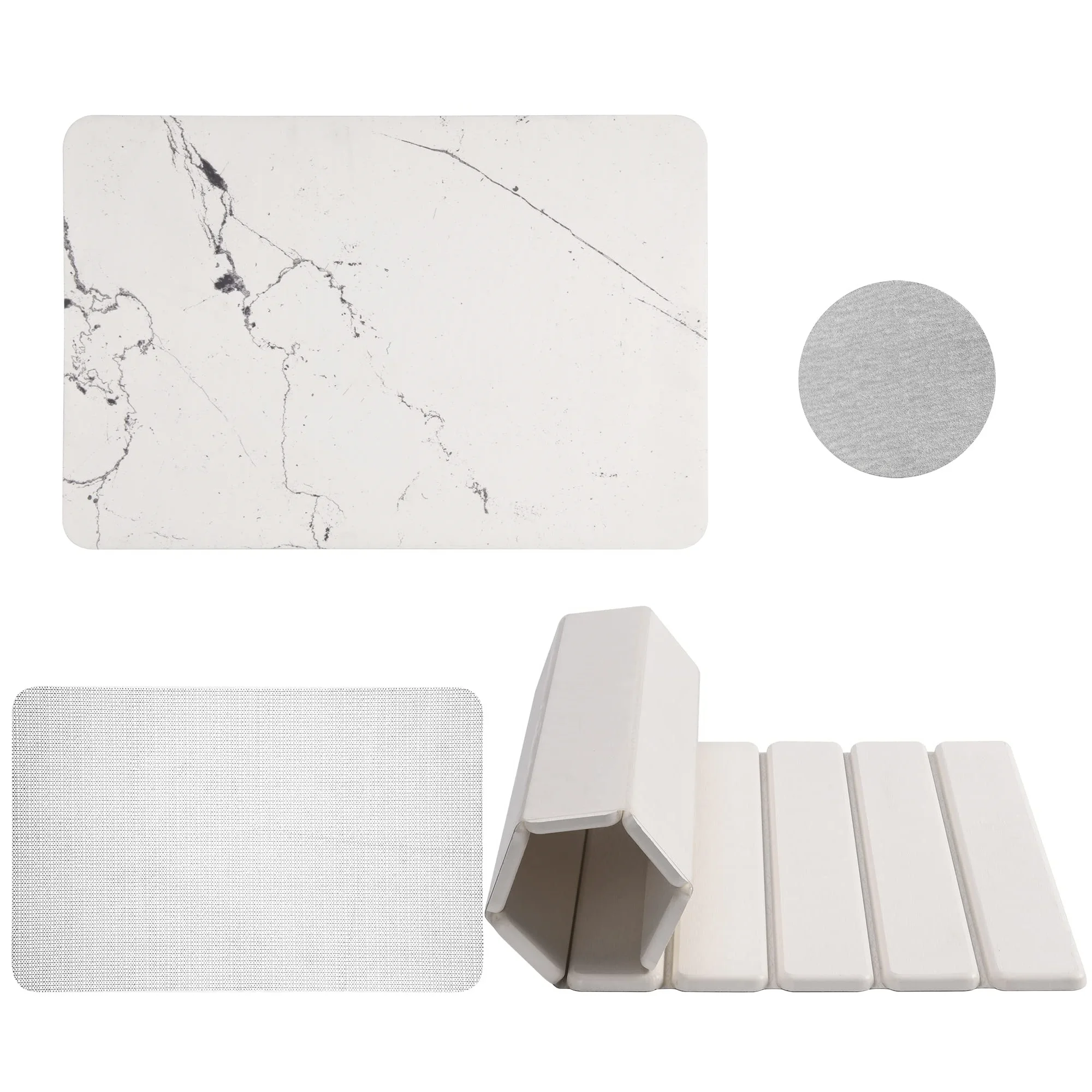 Rollable Diatomaceous Earth Bath Stone Mat with Anti Slip Pad Super Absorbent and Quick Drying Mat for Shower and Kitchen