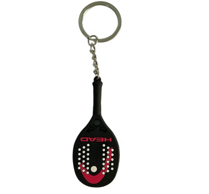 Manufacturer HEAD Custom PVC Rubber silicone Plastic Racket Keyring Padel Rocket Keychain 3D 2D emboss logo