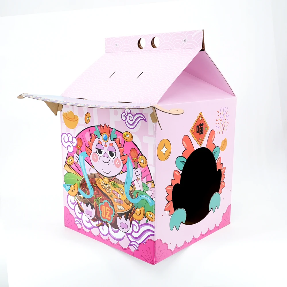 Custom logo printing corrugated cat house box good quality cat house box with scratch board for cat
