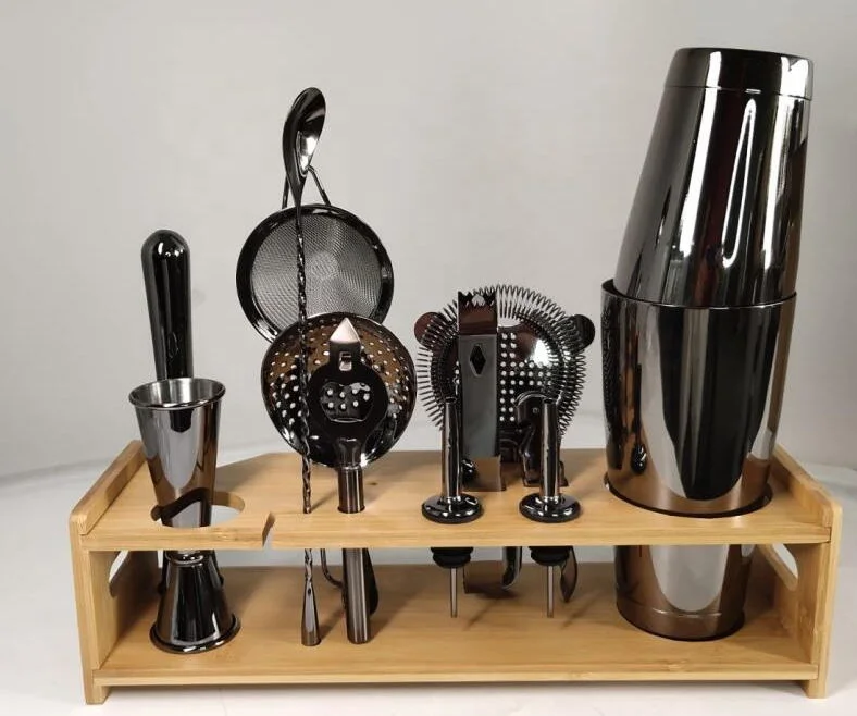 13-Piece Bar Tool Set For Home and Professional Bartending, Martini Shaker Set with Drink Mixing Bar Tools Black