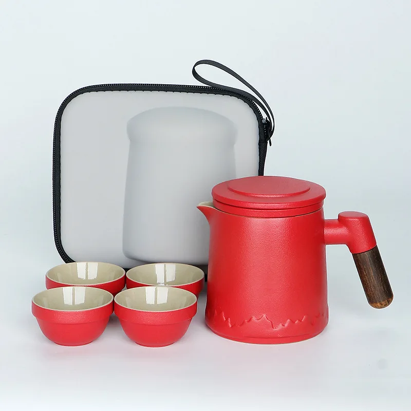 custom cheap low price ceramic travel tea mug infuser set with carrying bag