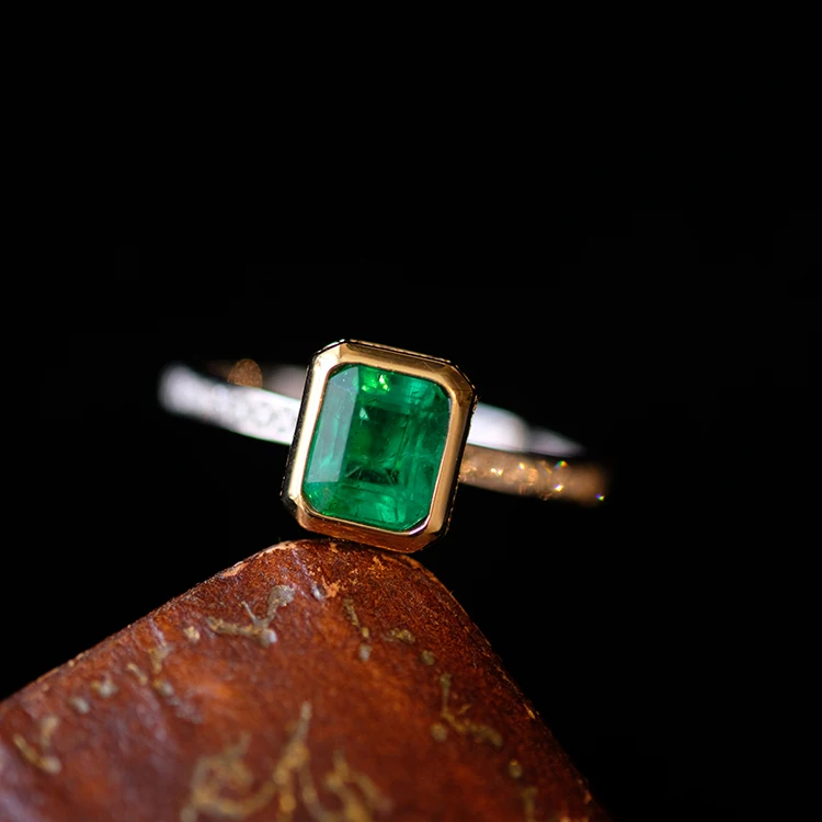 Emerald Promise Ring Green Gemstone Ring With 14K Yellow Gold Emerald Cut