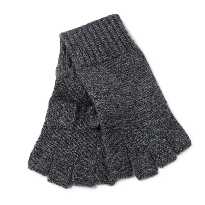 Factory custom men hand gloves fluffy wool cashmere gloves blue fingerless knitted winter fashion half finger gloves for girls