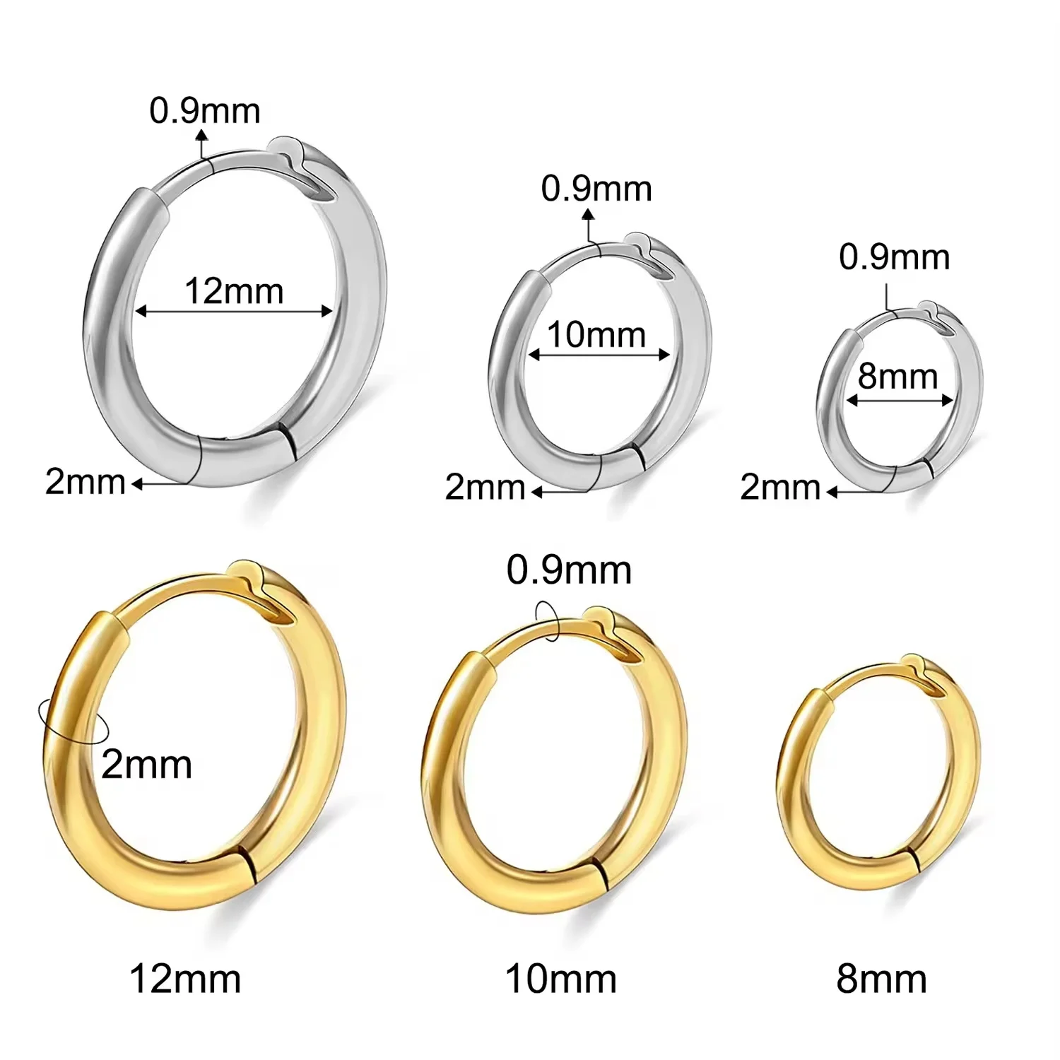 Hot Sale  316 Stainless Steel 18K Pvd Gold Plated Circle Huggie Hoop Earrings Women Men Round Geometric Clip On Earrings