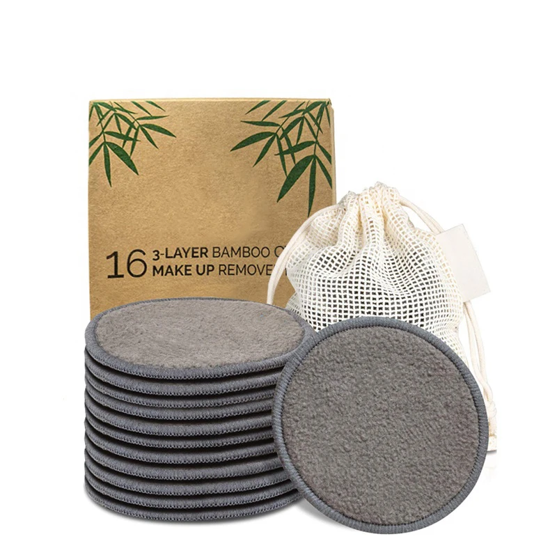3 layers soft reusable makeup remover pads anti-bacterial bamboo charcoal facial cleansing pad washable bamboo carbon face wipes