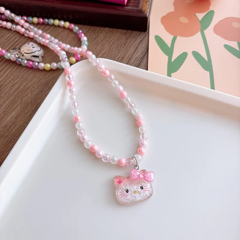 Handmade Resin Hello Kitty Rainbow Snow Kids Bead Necklace Vintage Style DIY Fashion Geometric Pattern Child Jewelry
