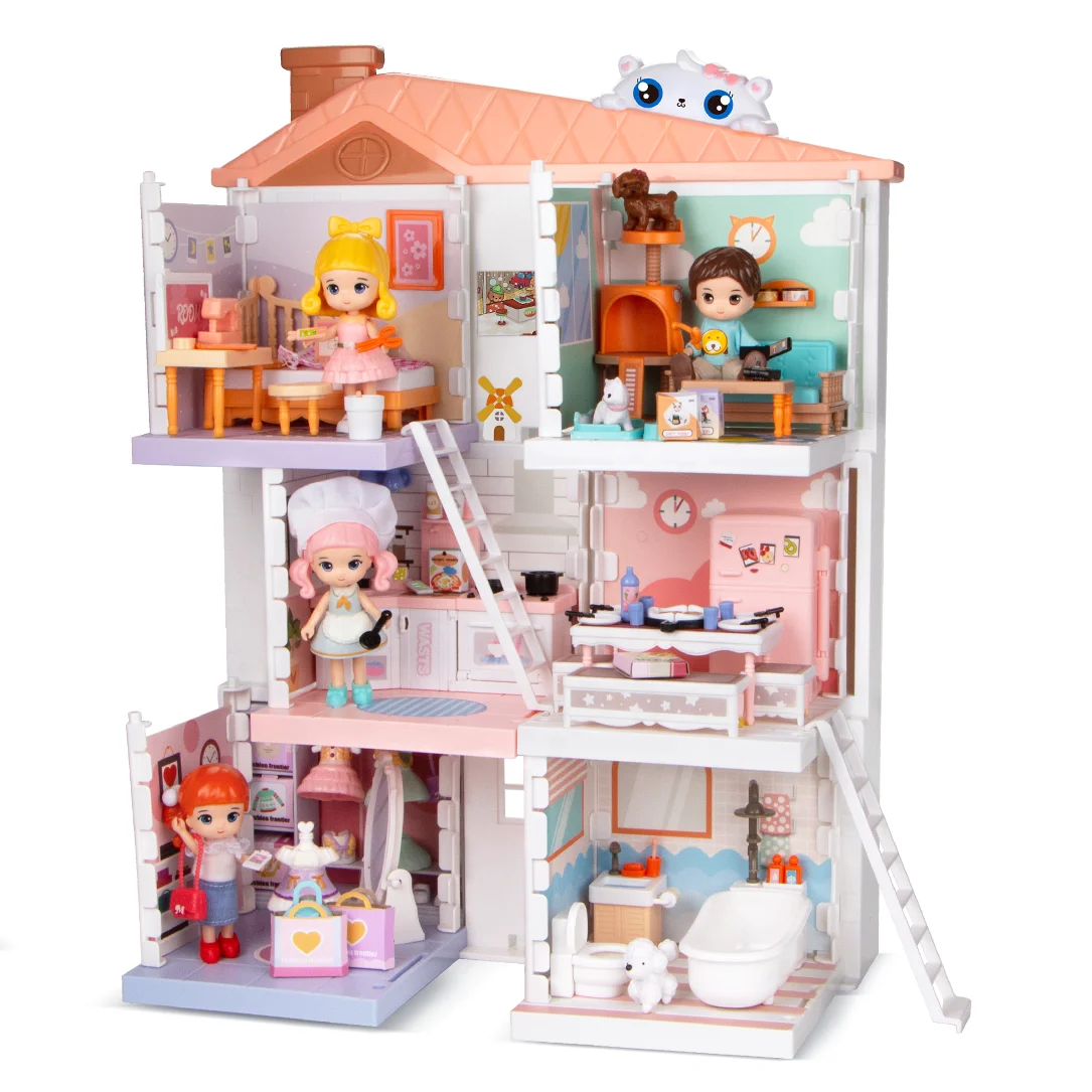 Amazon new products doll house Toy Kids Furniture Happy Family Giant DIY Children Doll House