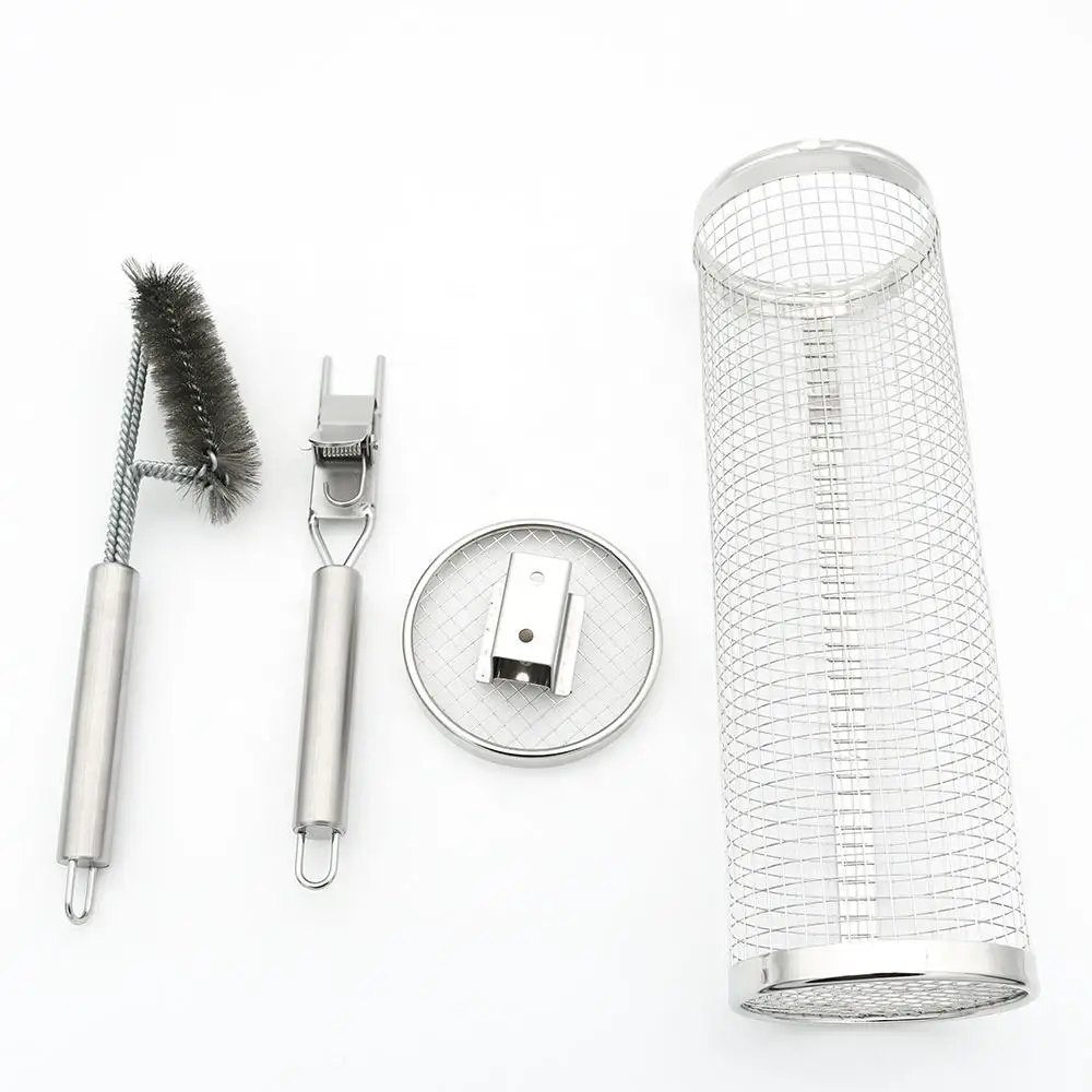 2024 new product grill accessories 304 Stainless Steel Cylinder BBQ Rack rolling grilling basket