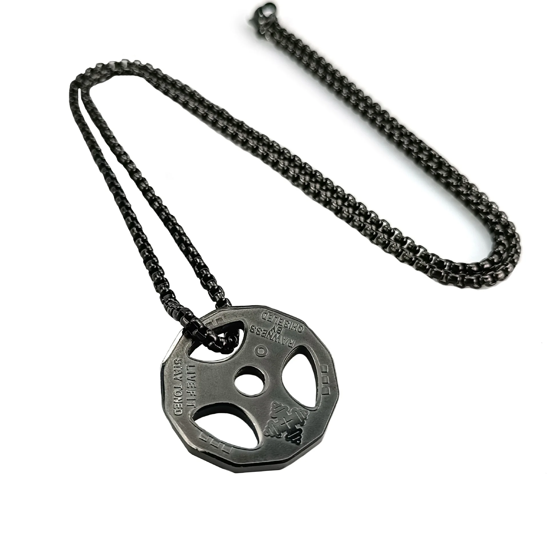 general trend pendants stainless steel jewelry clothing Fitness dumbbell sports barbell necklace