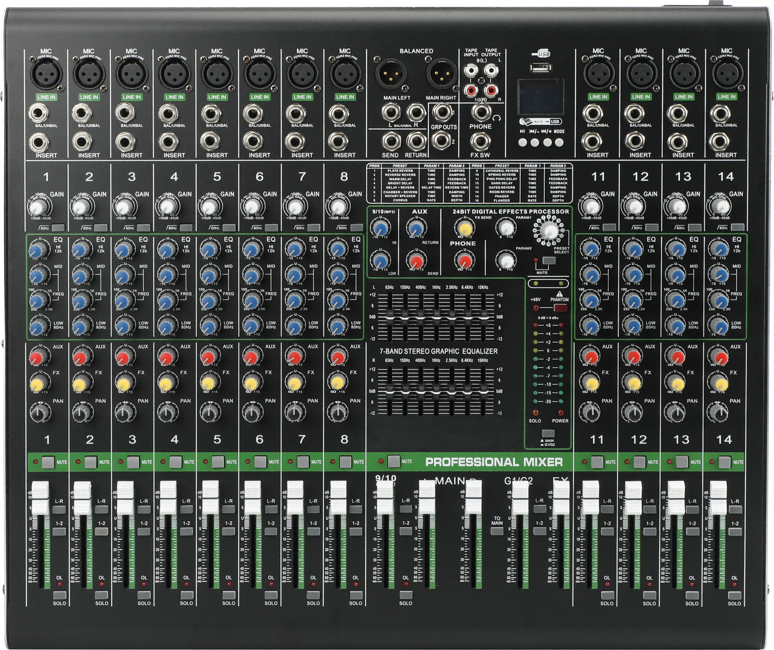 Высококачественный 12-канальный профессиональный миксер TEBO MRV122FX с управлением аудио DJ-управлением аудиомикшер для бара