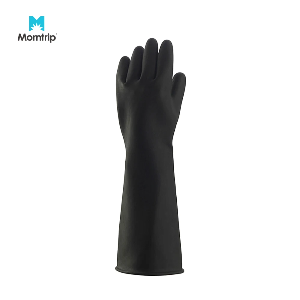 18 inch Long Durable Black Household Acid Alkali Oil Protection Industrial Safety Heavy Duty Chemical Resistant Latex Gloves