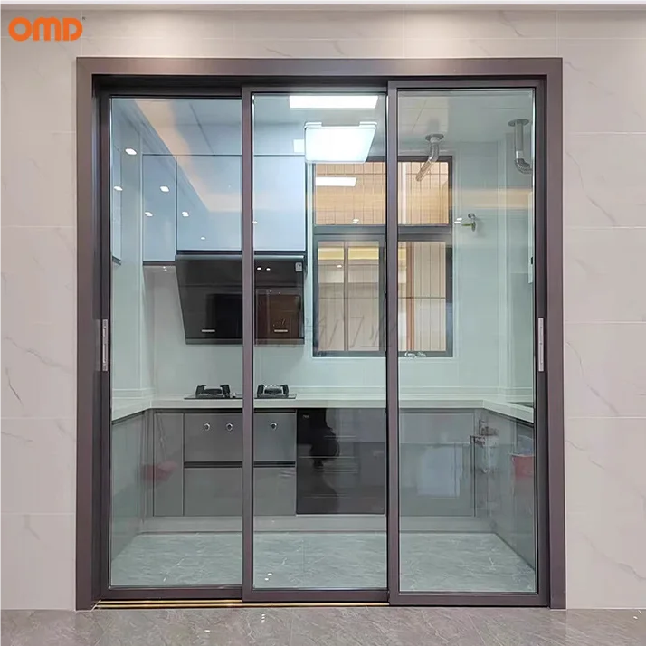 Custom Aluminum Slim Frame Sliding Door Weatherproof Tempered Glass Mute Slide Doors for House Patio Grey