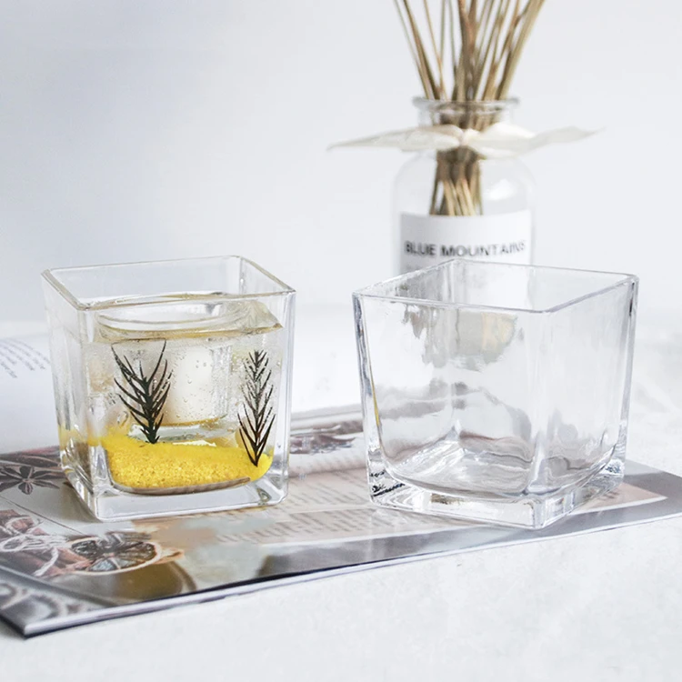 High quality Custom Logo  Empty square Container Wide Mouth Glass Candle Jar For Candle Making