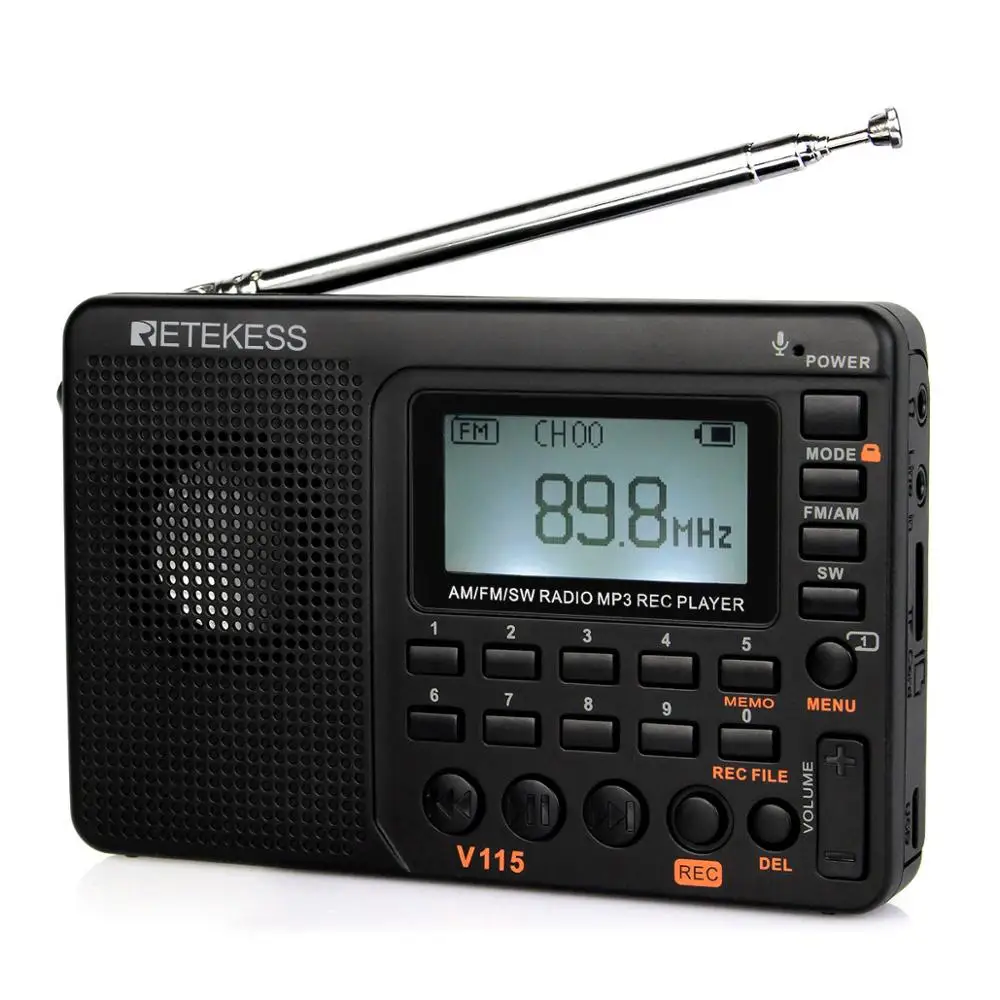 Английский испанский FM AM SW MP3 плеер 1000 мАч батарея am fm Портативные радиостанции Retekess