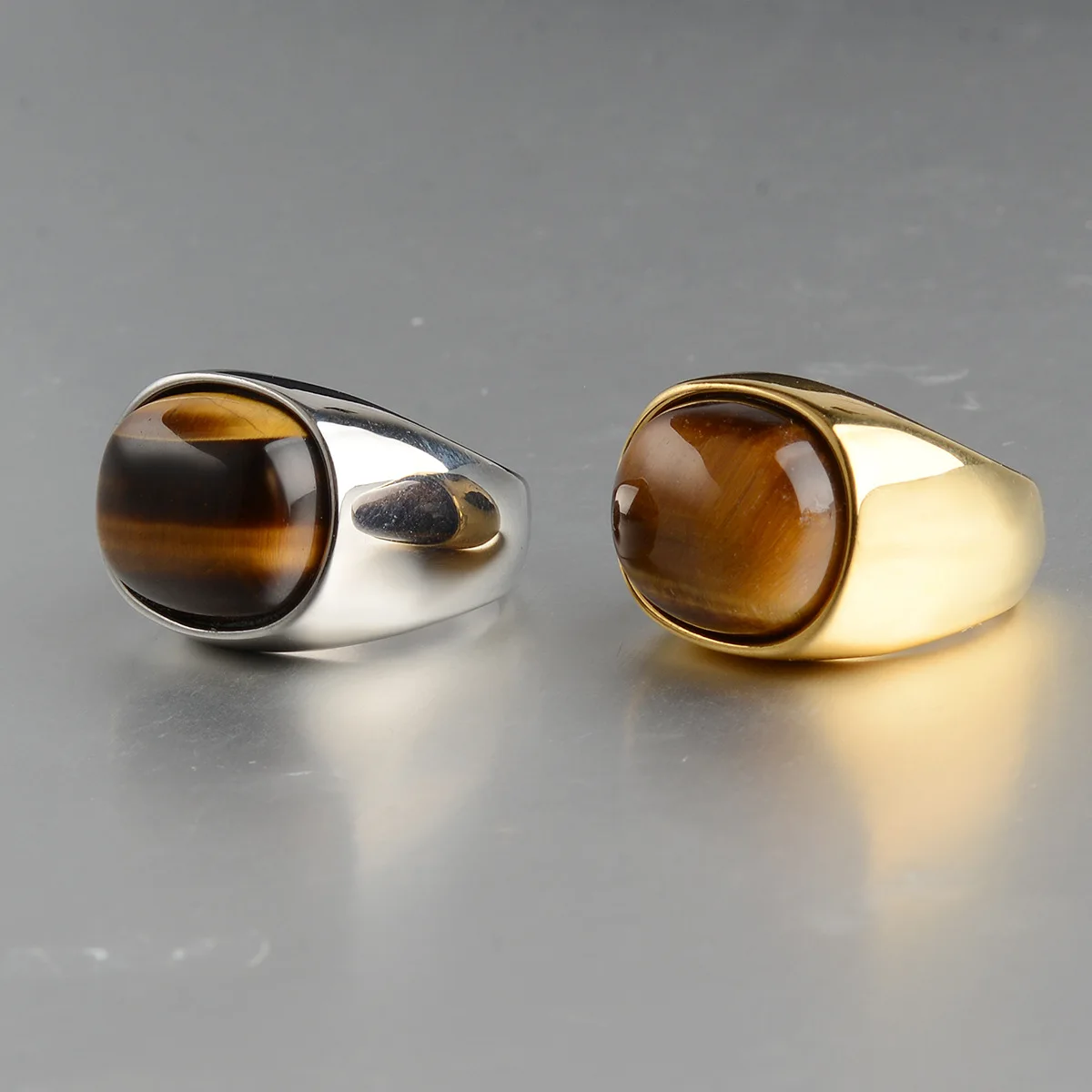 Винтажные кольца из натурального камня с плоским верхом 18K позолоченные нержавеющей стали 316L овальные тигровым глазом эмалевые на палец