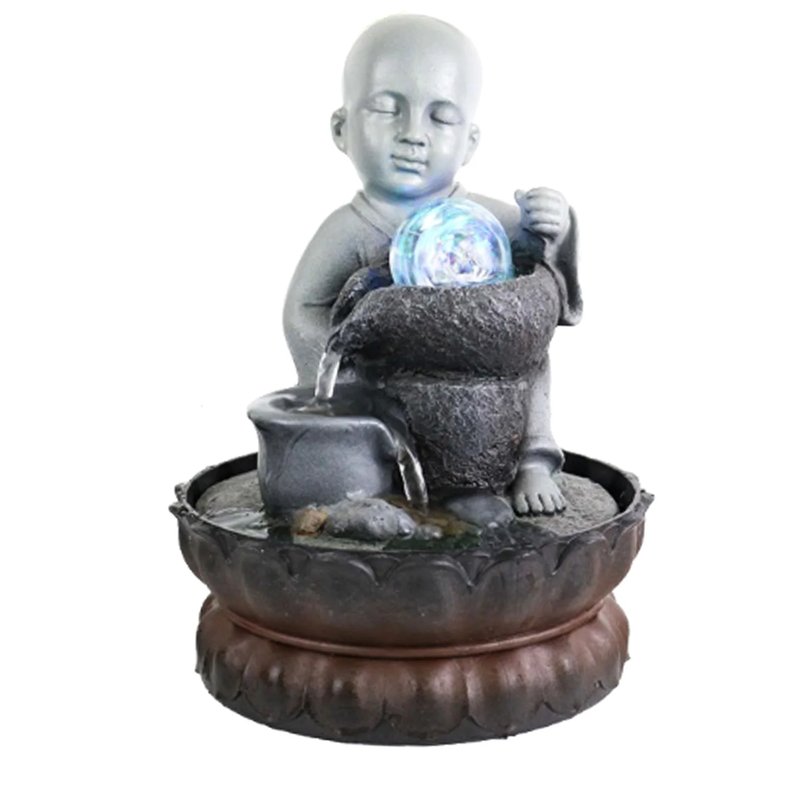 Zen Meditation Home Decoration Indoor Waterfall Tabletop Buddha Water Fountain With Led Light Ball