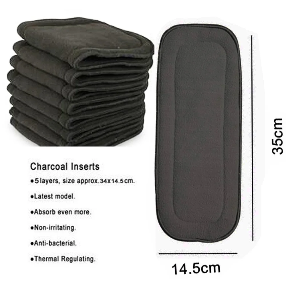 Reusable Washable inserts Soft Grey Bamboo Charcoal Diaper Insert