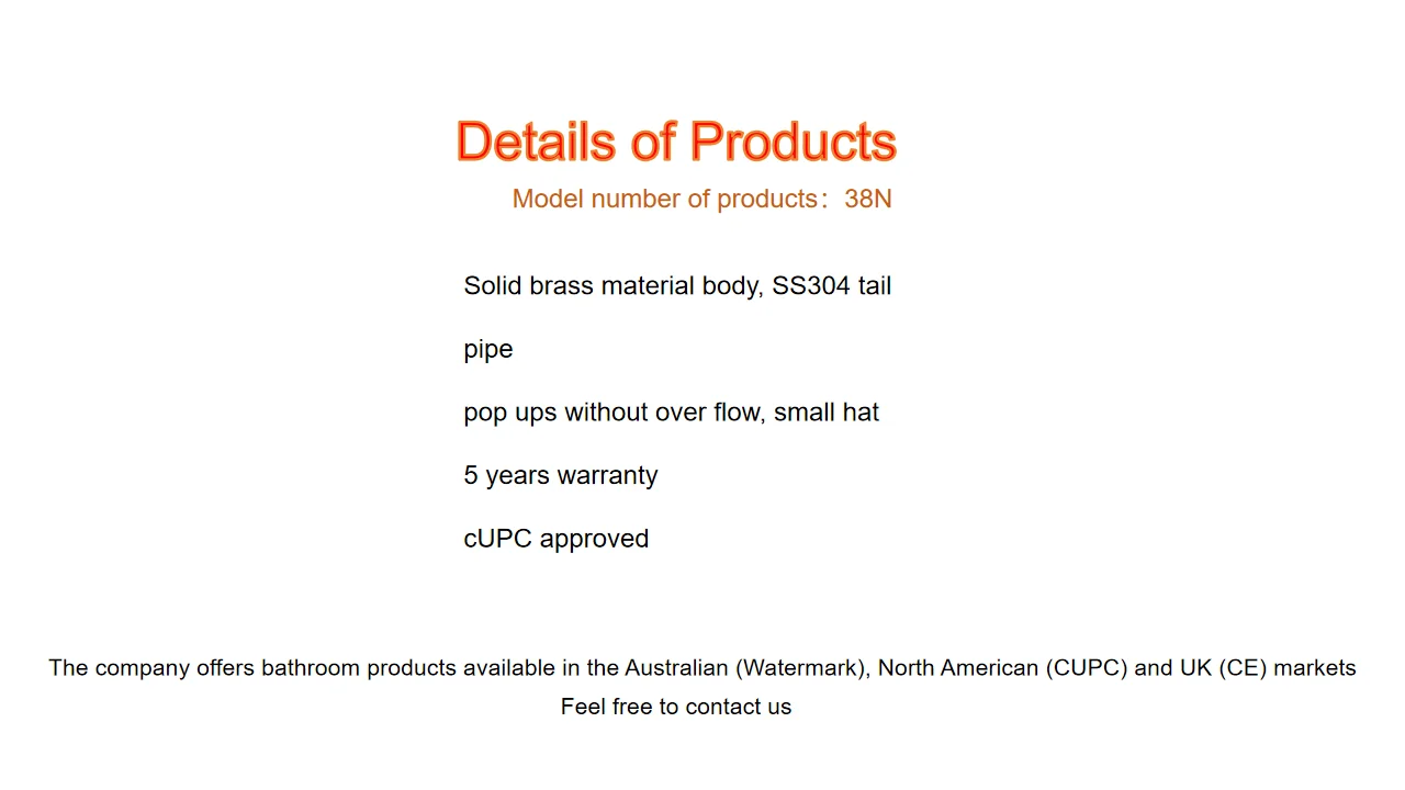 CUPC Certification sink drain pop up basin waste common-use sizes Large lid bathroom drainage With overflow holes