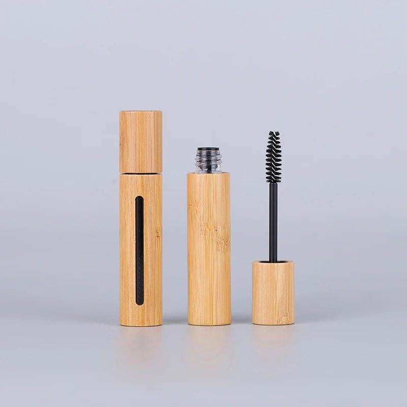 Wholesale Empty Eco Friendly 5ml 10ml Cosmetic Bamboo Wooden Lip Gloss Glass Mascara Tubes With Eyelash Brush