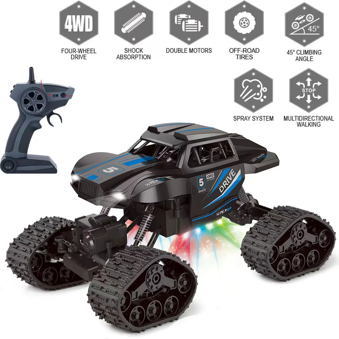 2.4Ghz 1/14 4WD Remote Control Car with light and spray Control RC Mode Speed Vehicle for Children