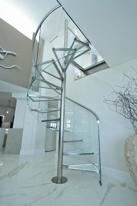 Fancy Indoor Glass Railing Spiral Stairs Designs With 12mm tempered Glass  Comply  With Amerian Building code