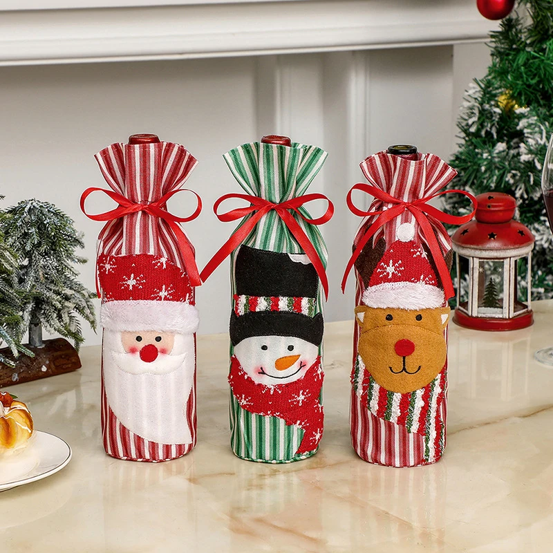 Christmas wine bottle set Christmas creative knitted snowman wine set Holiday restaurant decoration Christmas decoration