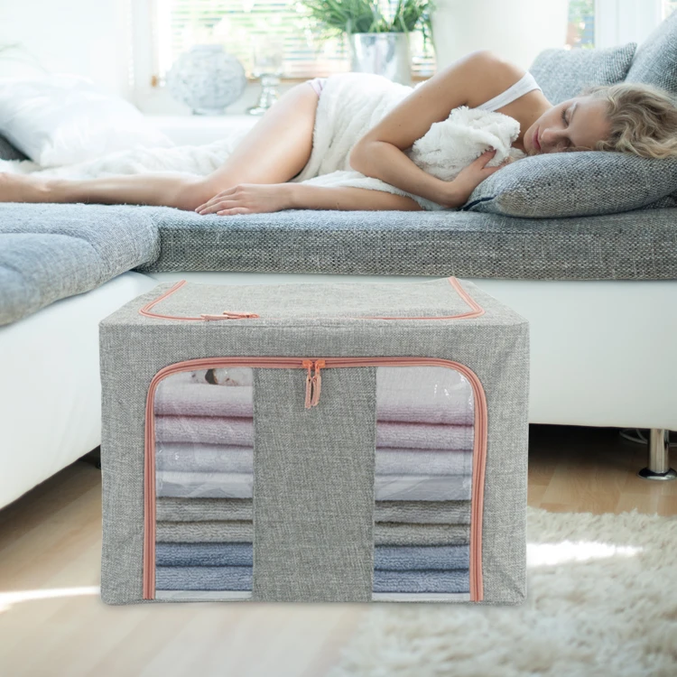 Foldable Storage Bins - Frame Storage Box Linen Fabric Stackable Clothes Container Organizer with Clear Window