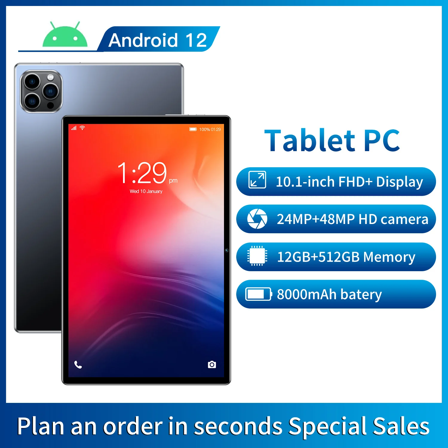 5G hot sale Dual sim cards 10.1 Inch Android 12 Tablet Pc 4G Lte