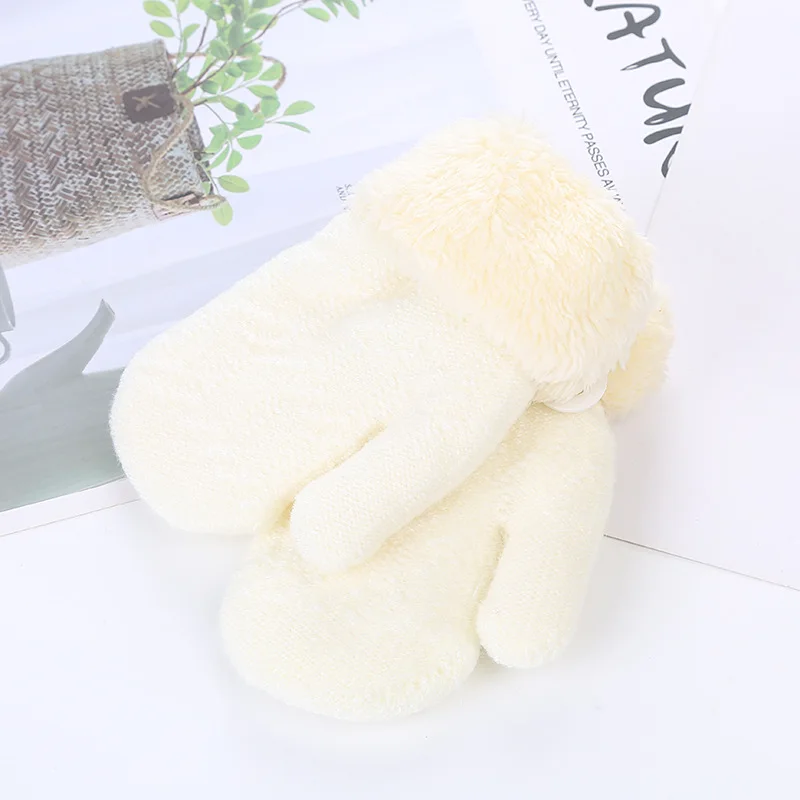 Children Winter Jacquard Thick Plush Gloves Infant Baby Solid Color Gloves