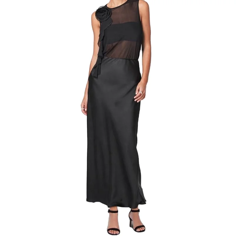 OEM61 Apparel Garment Factory Manufacturer Custom Design  High Waist Midi Long Elegant Skirts Silk Satin Skirts For Women