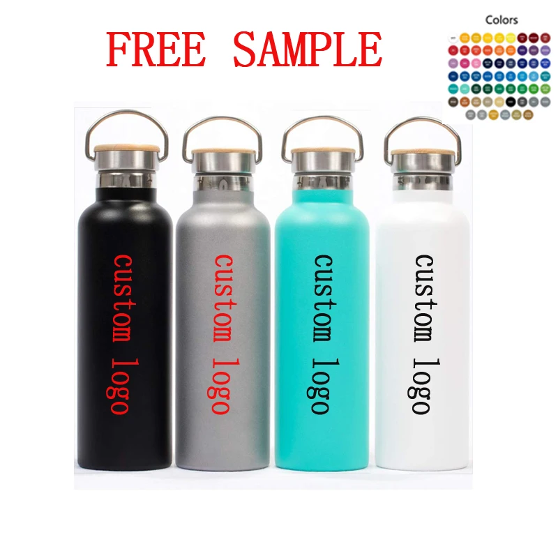 В наличии 500 мл 750 индивидуальные любых цветов высококачественные вакуумные изолированные из нержавеющей стали 304 спортивные бутылки для воды с бамбуковой крышкой