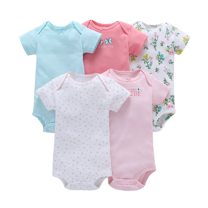 Wholesale Baby Items Summer Ropa Para Bebes Roupa De Bebes Girls Romper Short Sleeve Cotton Soft Bodysuit Clothing 5 Pcs Pack