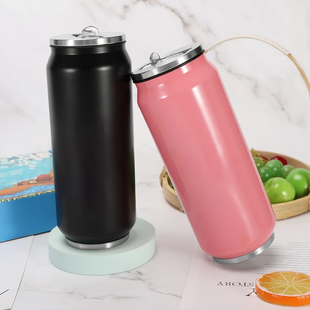 Promotional gift use 12 oz 17 oz double wall cola thermos stainless steel cola Can with Straw