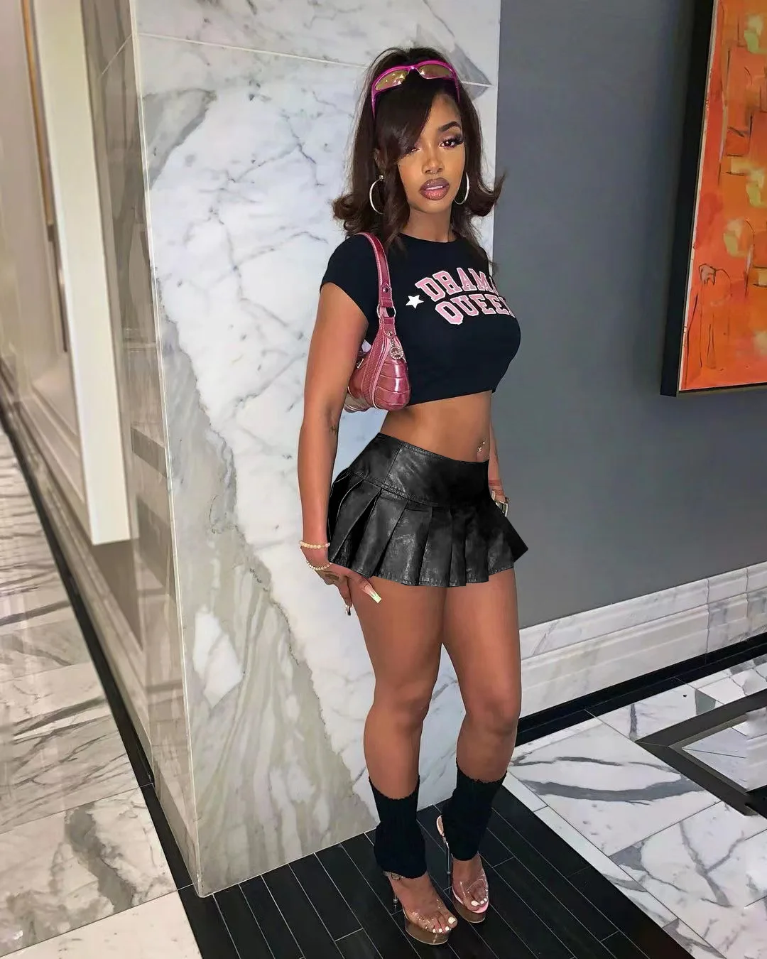 Sexy Club Outfits High Waist Pu Leather Pleated Mini Skirts for Women 2023 Cute Fashion Y2K Short Skirt Clubwear