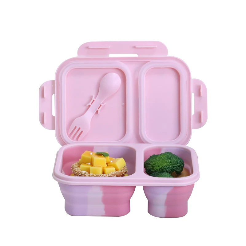 Free Sample Healthy Material Children Kids School Silicone Bento Lunch Box Set