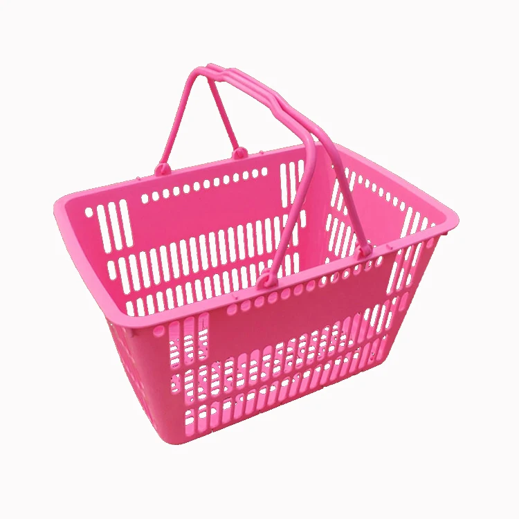 PP 28l Retail Two Handle Super Market Pink Shopping Hand Basket for Shopping