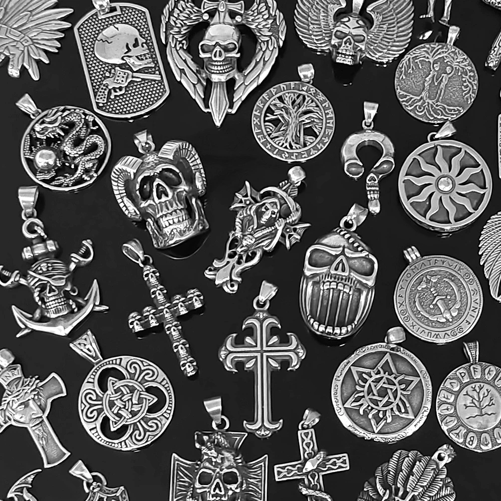 Non Tarnish Jewelry Religion Jesus Cross Tree Of Life Amulet Skull Pendant Custom Waterproof 3D Mockup Stainless Steel Pendant