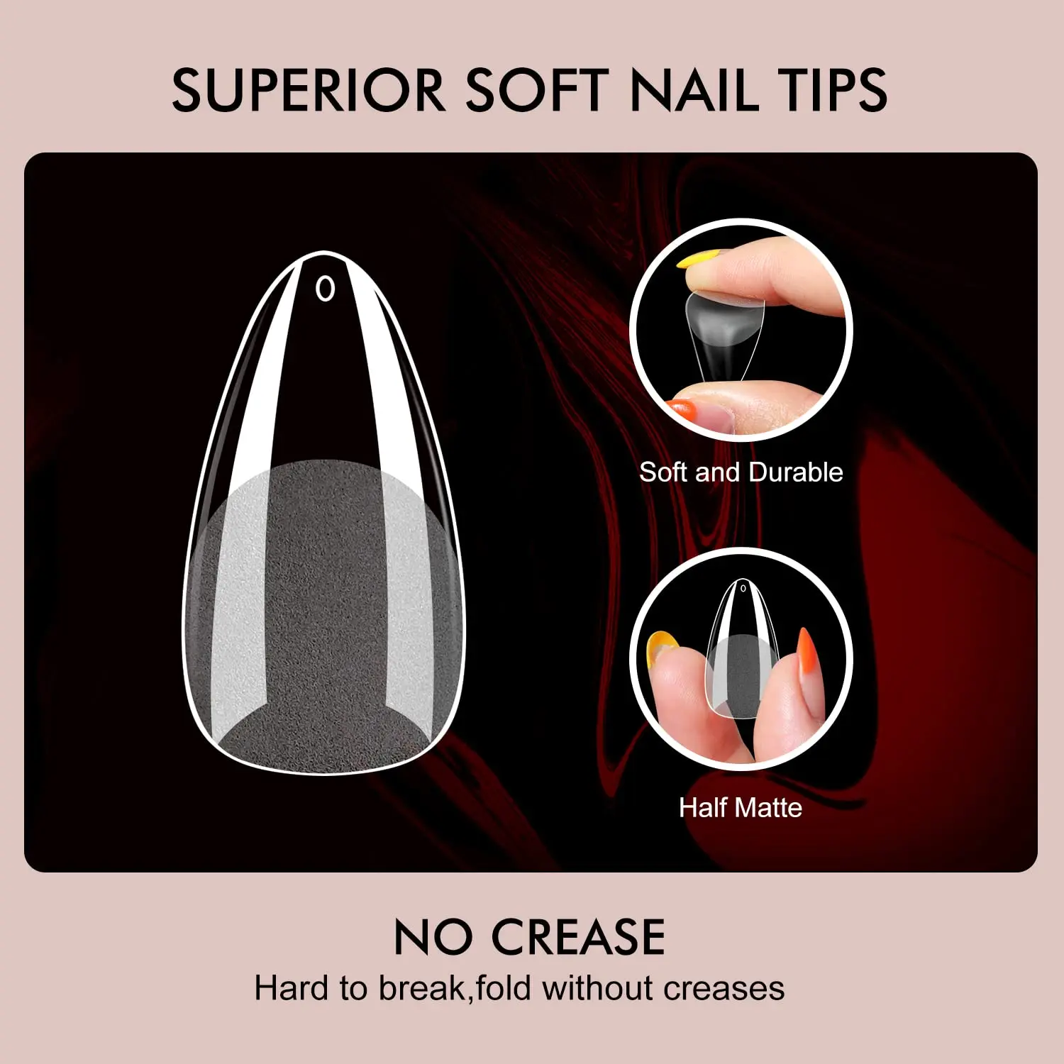 Natural gel x no crease suitable 552pcs 12 sizes full cover soft nail extension false tips