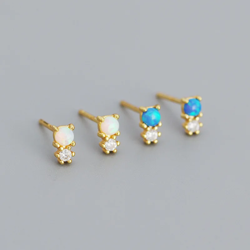 Exquisite Tiny Natural Opal Earrings Vintage Fashion Real Gold Plated S925 Sterling Silver Stone Turquoise Earrings