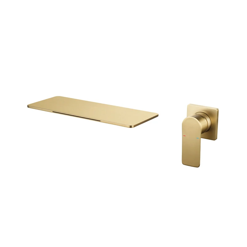 Bathroom Basin Waterfall Faucet Flat Flaky Wall Mounted Two Hole Wash Face Basin Tap Hot Sales Brass Modern Contemporary Ceramic