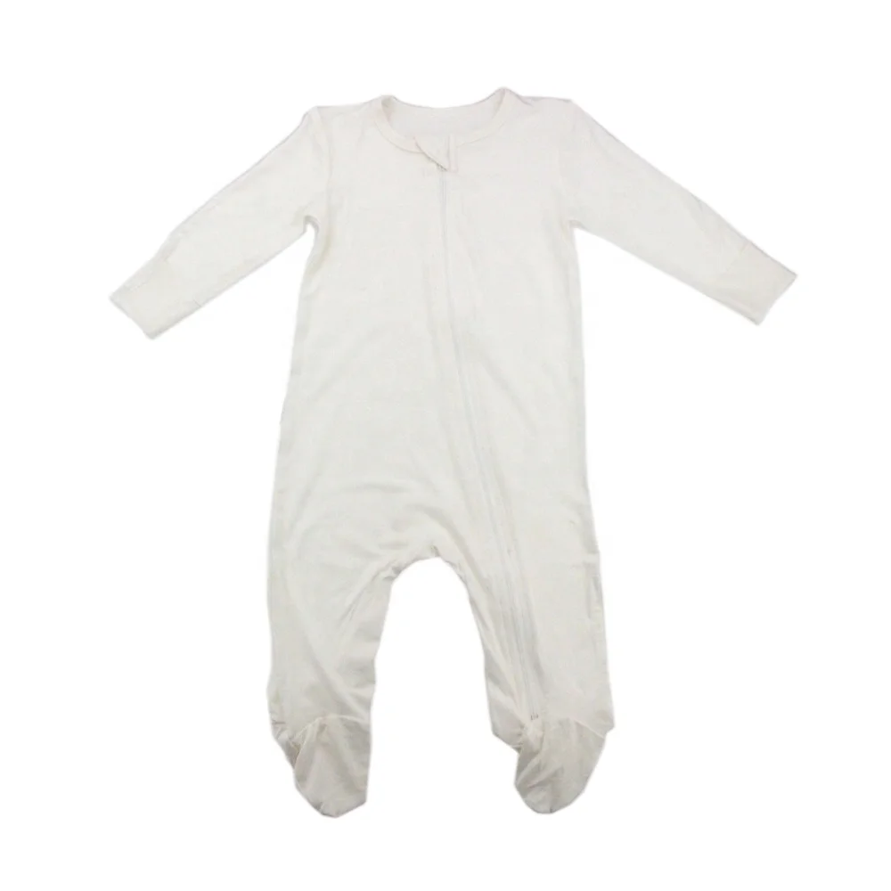 Wholesale custom solid color 5% spandex 95% bamboo long sleeve anti slip footed zipper baby onesie