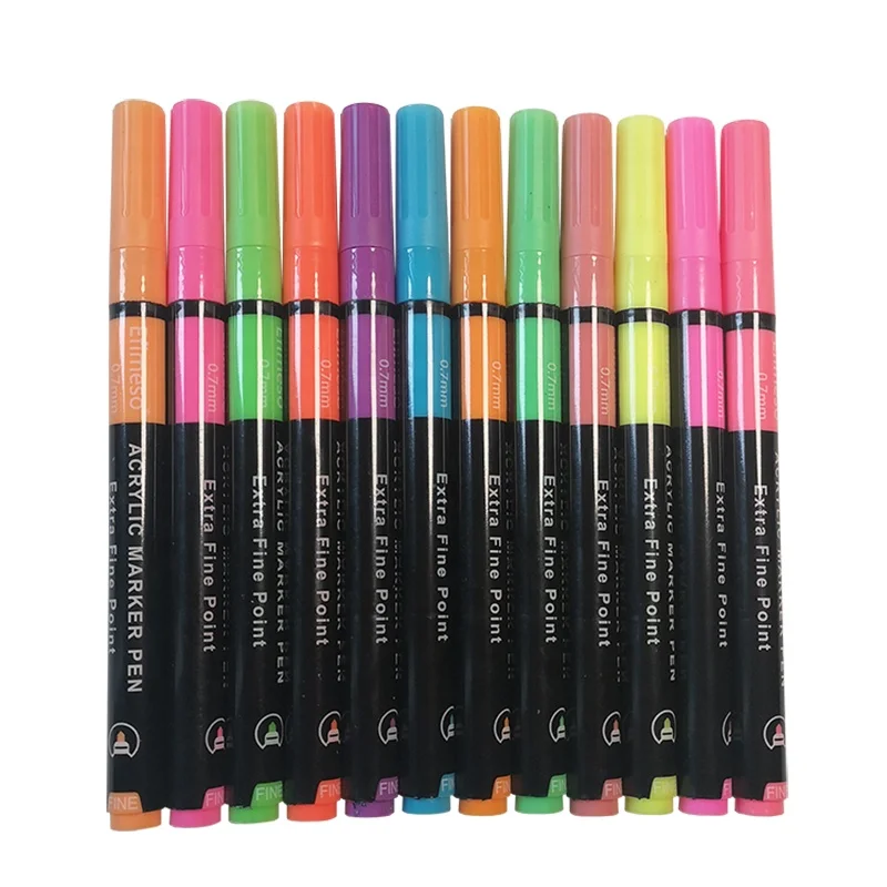 Neon pastel color extra fine point painting drawing acrylic paint marker pens set 0.7mm tip for school student painter supplies