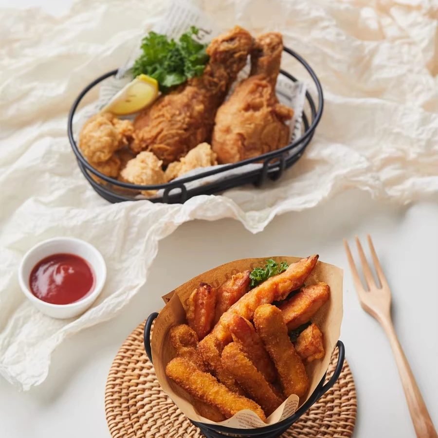 Customized Potato Rectangular Kfc Fried Chicken 304 Stainless Steel Fry Pan Fry Basket For Commercial Kitchen