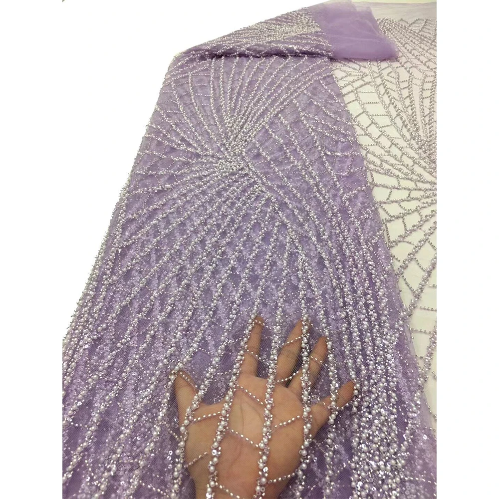 NI.AI Embroidery Luxury Lace For Wedding Dress Sequin Diamond Fabric White Sequin Beaded Lace