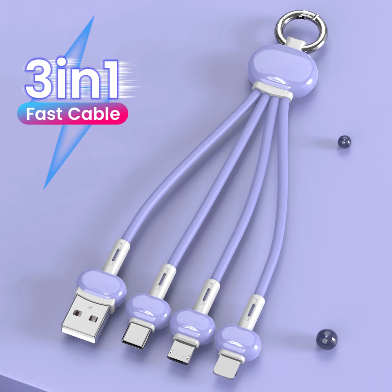 Булыжник 3A быстрой зарядки usb кабель 15 см Красочный жидкий силикон type-c/micro usb 3 в 1 брелок для iphone кабель зарядного устройства