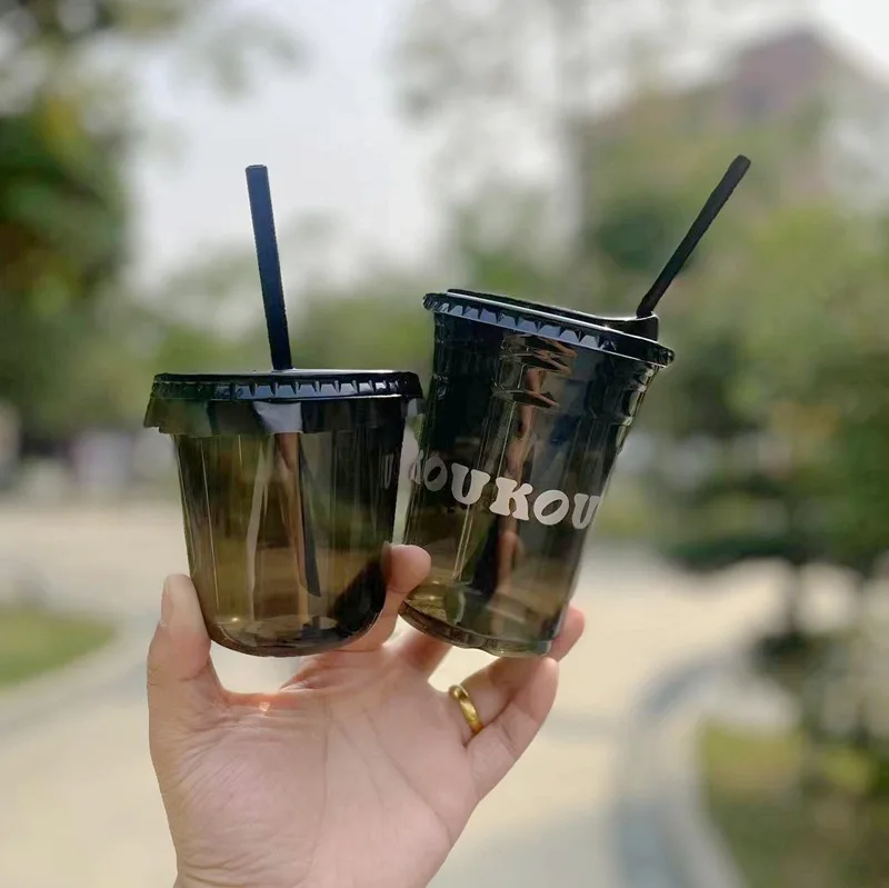 BAIDA U/y Shaped 12oz 14oz 16oz Customized logo Dabba Cup Recyclable Disposable Plastic Cups Black Colour for Party